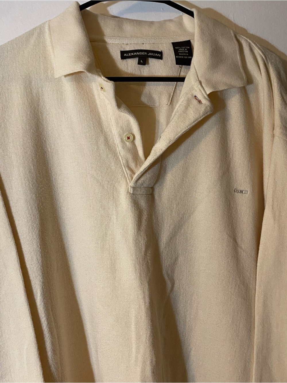 Alexander Julian Cream Long-Sleeve Polo Pullover Like NEW NO TAGS SUPER SOFT